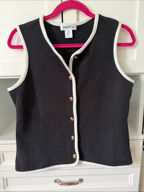 Bailey 44 Sweaters - Bailey 44 Black Sleeveless Knit Vest with Cream Trim and Gold Buttons